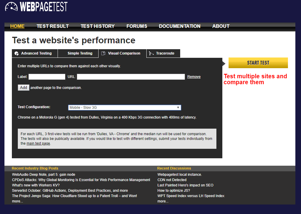 WebPagetest website speed test