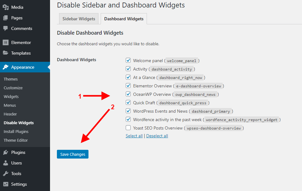 Disable widgets