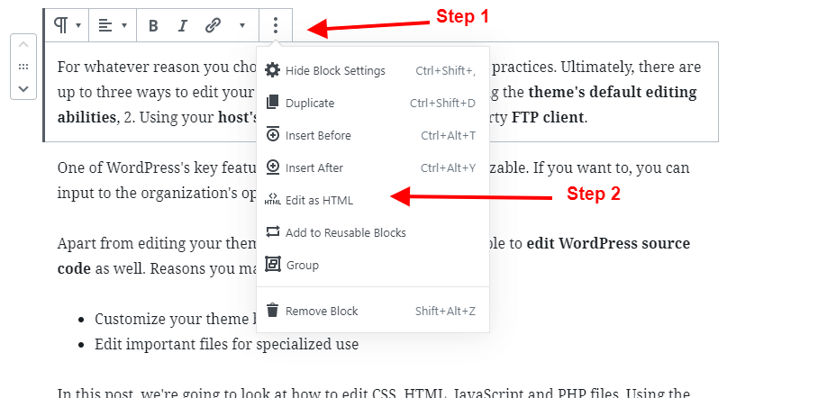 edit individual blocks using giutenberg
