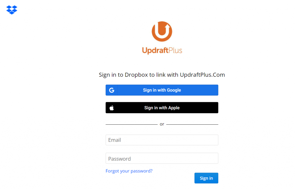 Sign in to dropbox